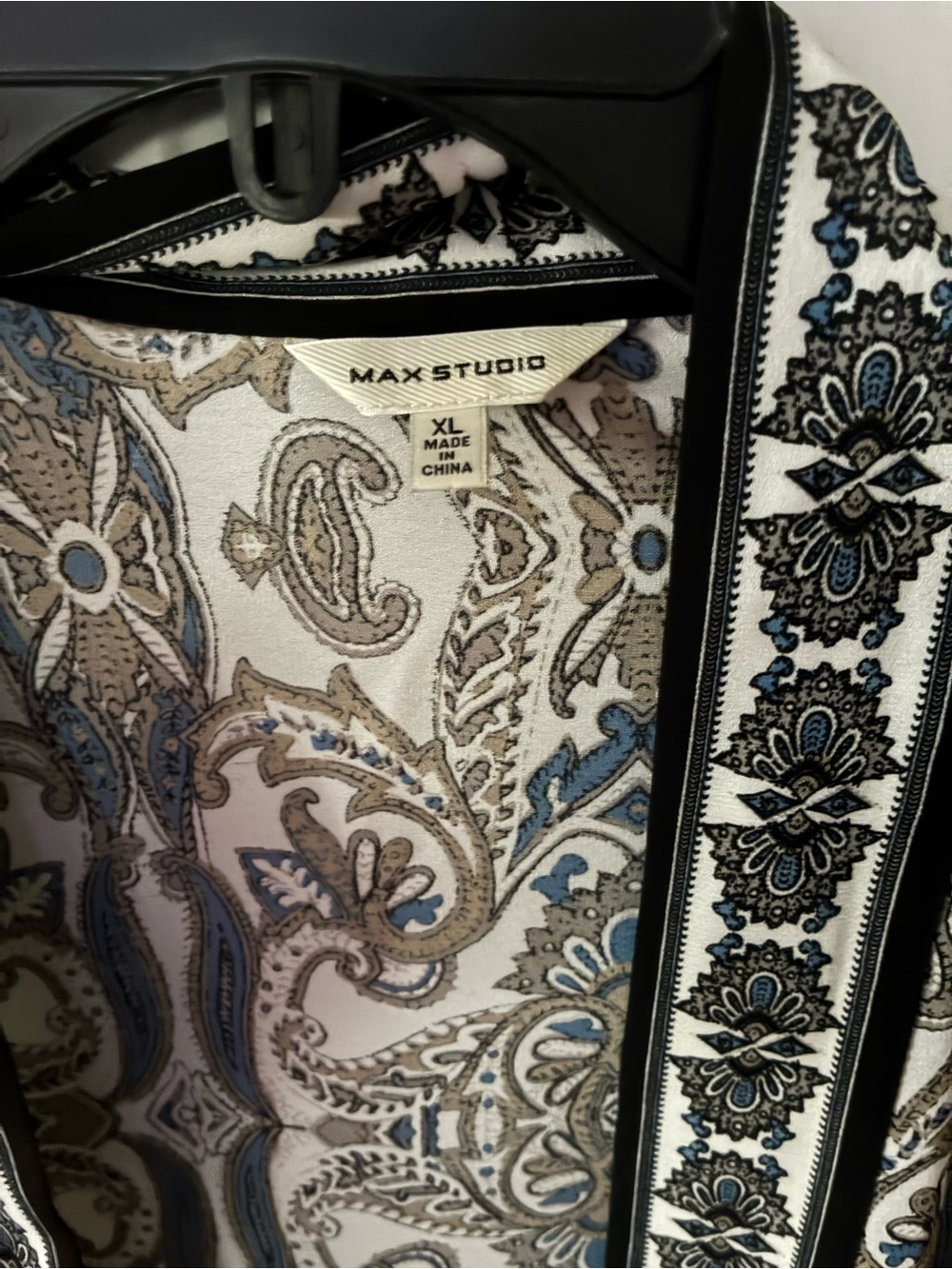 Max Studio Paisley Open-Front Cardigan in White, Black & Blue boho size xl - Picture 4 of 5